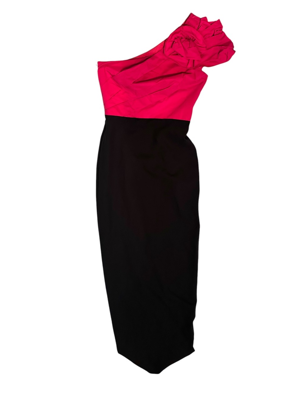 Marchesa Notte One-Shoulder Pink and Black Evening Dress